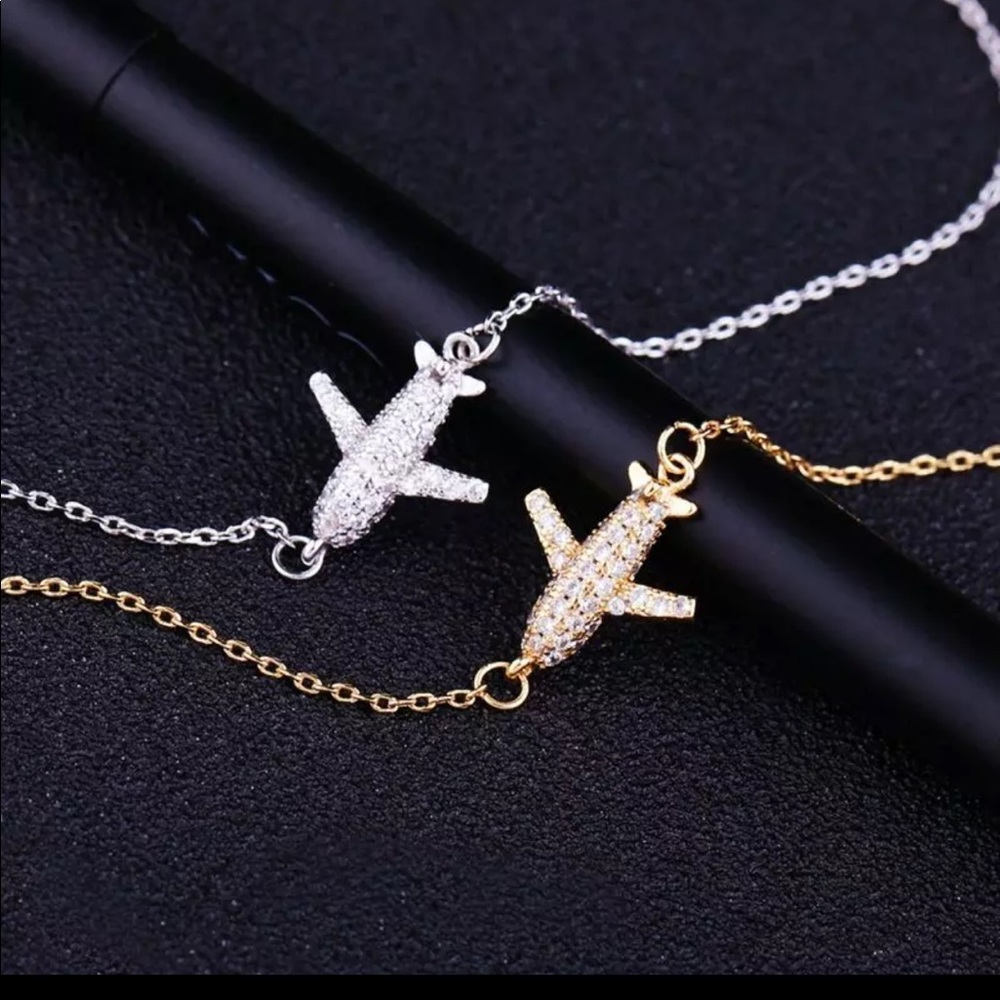 New Yellow gold Pave CZ Airplane Travel Bracelet